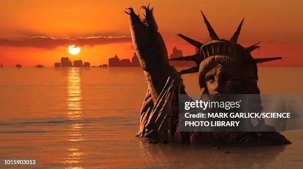 stockillustraties, clipart, cartoons en iconen met global warming, conceptual illustration - statue of liberty new york city