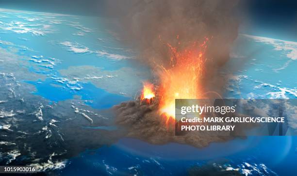 supervolcano erupting, illustration - eruption stock illustrations