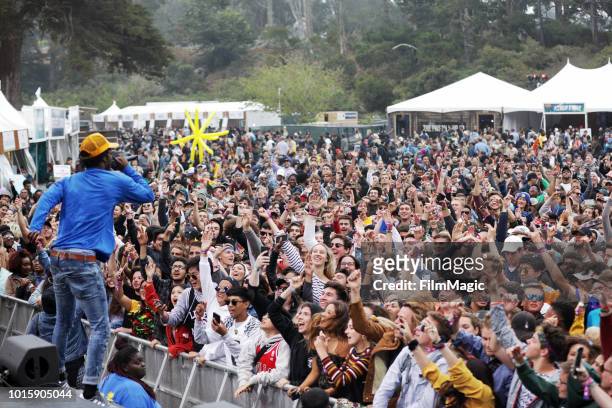 Saba performs on the Panhandle Stage during the 2018 Outside Lands Music And Arts Festival at Golden Gate Park on August 12, 2018 in San Francisco,...