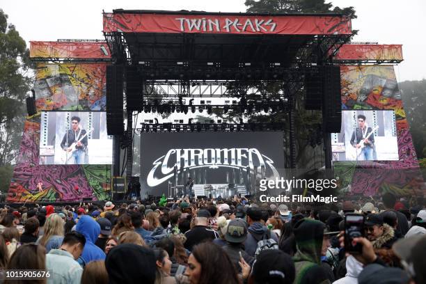 Dave 1 and P-Thugg of Chromeo perform on the Twin Peaks Stage during the 2018 Outside Lands Music And Arts Festival at Golden Gate Park on August 12,...