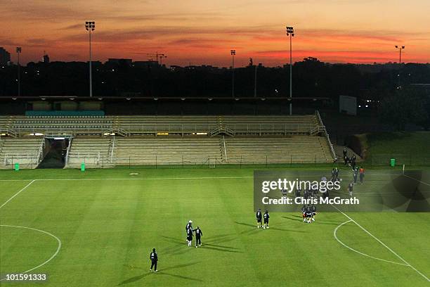 Argentina's national soccer team walks off the field after a team training session on June 3, 2010 in Pretoria, South Africa.