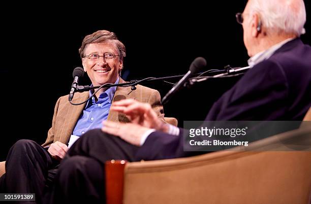 Bill Gates, founder of Microsoft Corp., left, talks with his father Bill Gates Sr., during an event at the 92nd Street Y in New York, U.S., on...