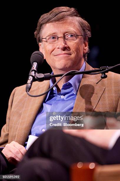 Bill Gates, founder of Microsoft Corp., talks with his father Bill Gates Sr., during an event at the 92nd Street Y in New York, U.S., on Wednesday,...