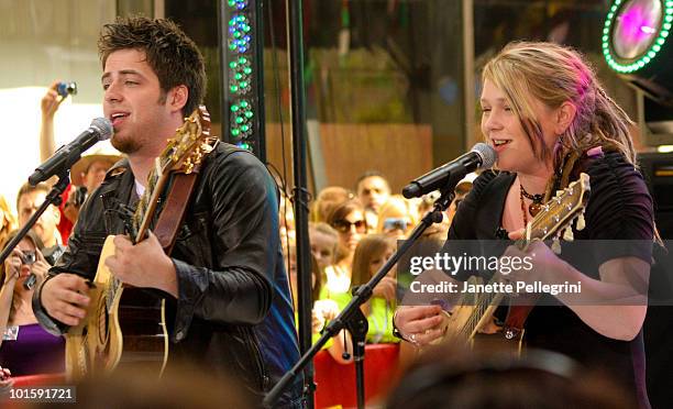 American Idol Winner Lee DeWyze and American Idol Runner Up Crystal Bowersox perform on NBC's "Today" at Rockefeller Center on June 3, 2010 in New...