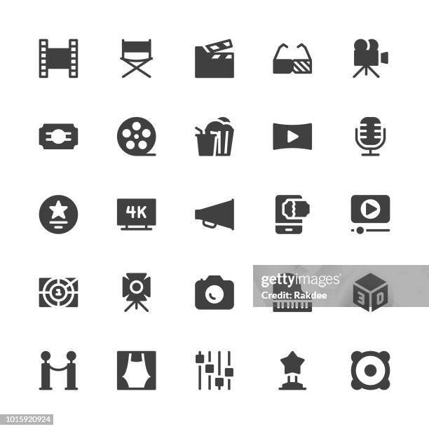 stockillustraties, clipart, cartoons en iconen met film industrie pictogrammen - grijze serie - regisseurstoel
