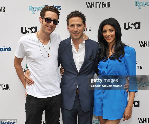 Actors Paulo Costanzo, Mark Feuerstein and Reshma Shetty of USA Network's "Royal Pains" attend the "Royal Pains Summer Shirt Exchange" to benefit...