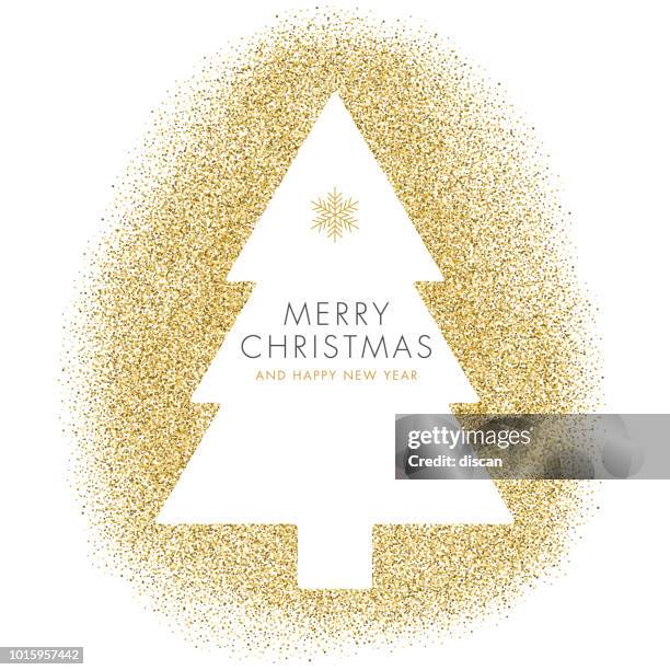 ilustraciones, imágenes clip art, dibujos animados e iconos de stock de árbol de navidad con glitter dorado. tarjeta del día de fiesta. - christmas tree