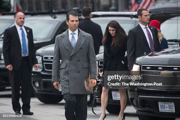 Donald Trump Jr. departs the Blair House as he heads to a morning