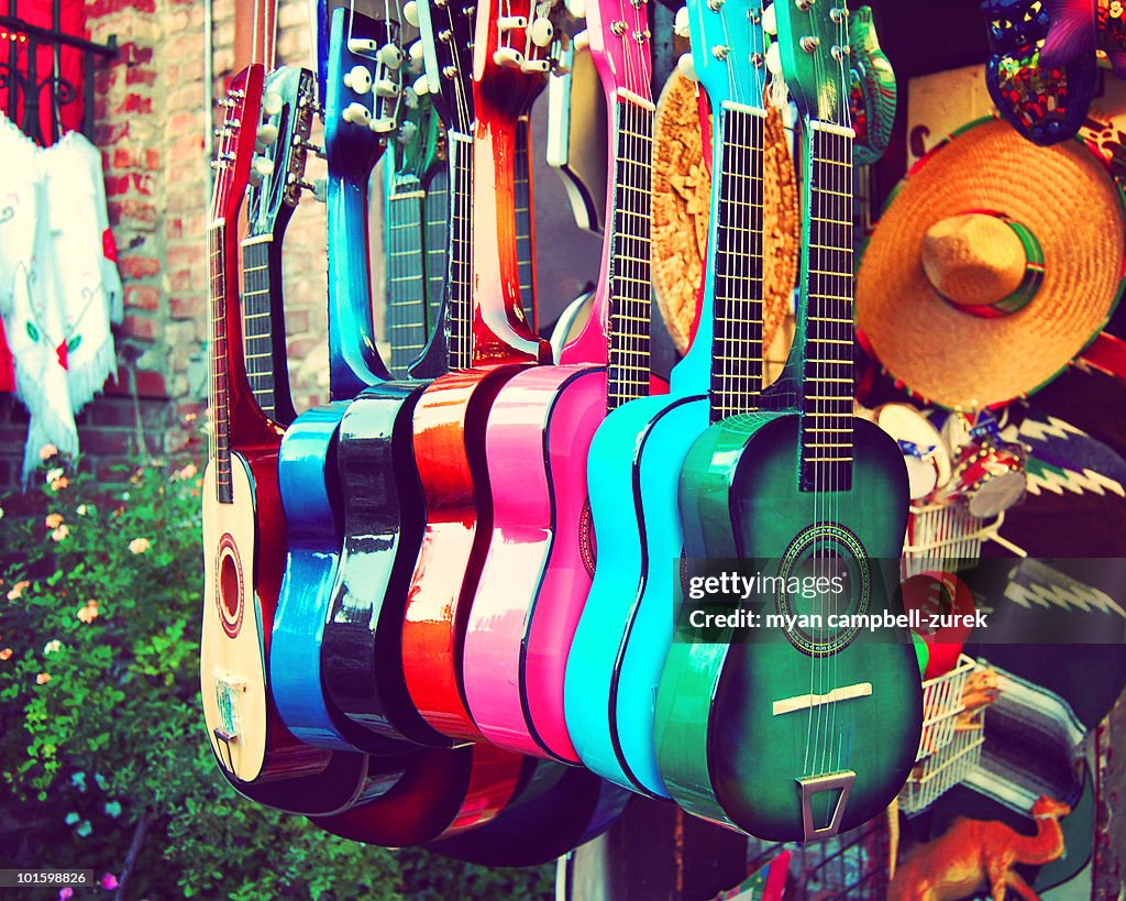 Colorful spanish guitars