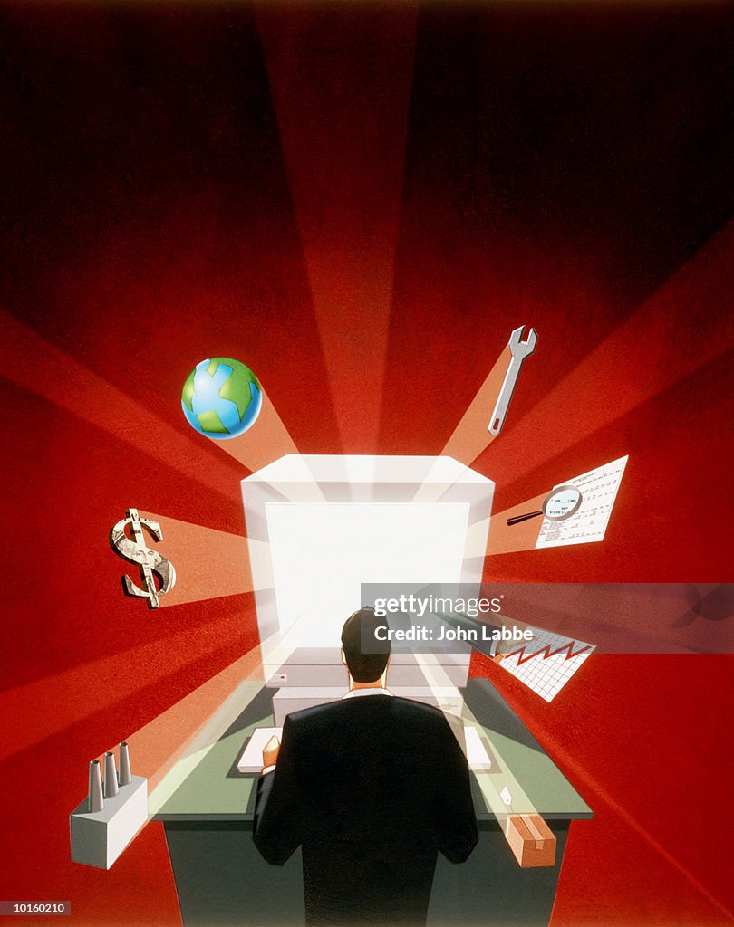 COMPUTER WITH BUSINESS ICONS