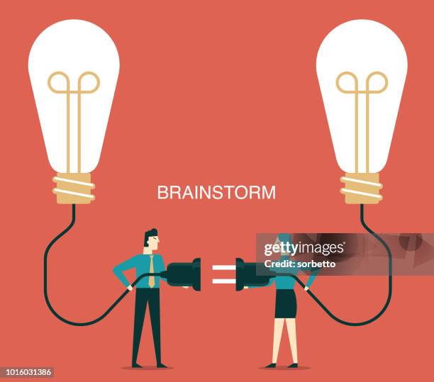 brainstorming - business people - extension cord stock illustrations