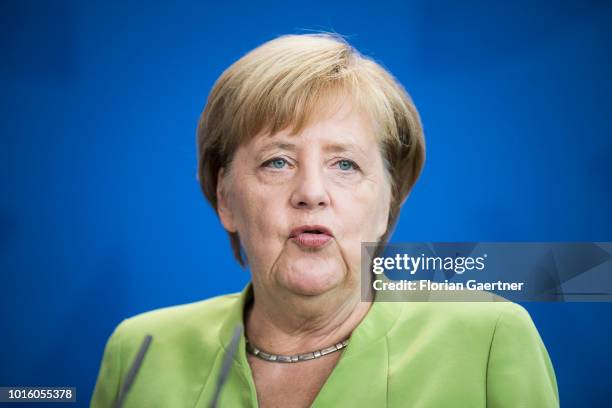 German Chancellor Angela Merkel is pictured during a press conference with Denis Zvizdic , Chairman of the Council of Ministers of Bosnia and...