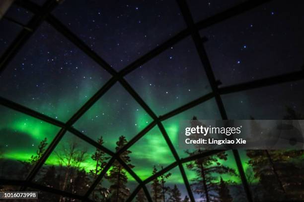 northern lights (aurora borealis) seen from glass igloos, saariselka, finland - finland igloo stock pictures, royalty-free photos & images