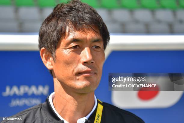 Japan's coach Futoshi Ikeda attends the Women's World Cup U20 Group C football match between Japan and Paraguay on August 13 at the Rabine Stadium in...