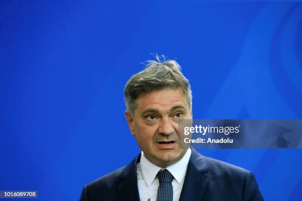 Chairman of the Council of Ministers of Bosnia and Herzegovina Denis Zvizdic is seen during joint press conference with German Chancellor Angela...