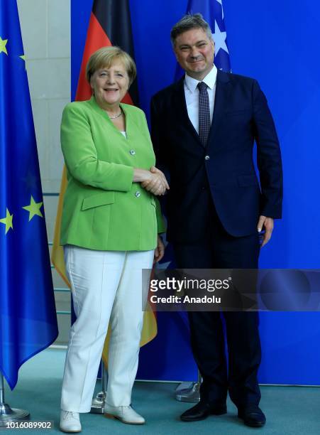 German Chancellor Angela Merkel and Chairman of the Council of Ministers of Bosnia and Herzegovina Denis Zvizdic hold joint press conference after...