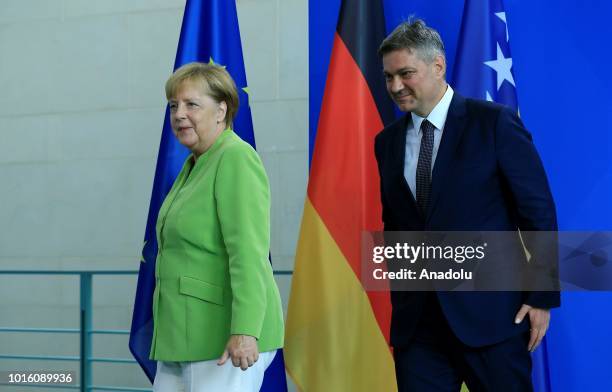 German Chancellor Angela Merkel and Chairman of the Council of Ministers of Bosnia and Herzegovina Denis Zvizdic hold joint press conference after...