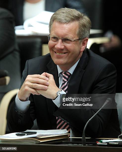 Christian Wulff, German Christian Democrat and Governor of Lower Saxony, attends a session of the Bundesrat, the German Federal Council, on June 4,...