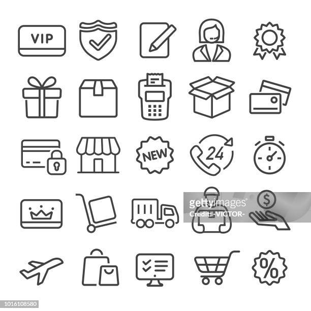 ilustrações, clipart, desenhos animados e ícones de compras e envio de ícones - linha inteligente série - assistant