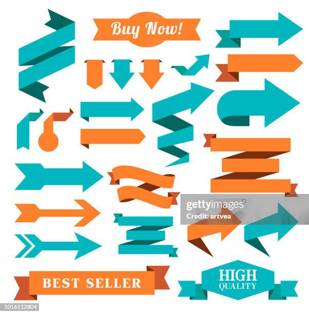 satz von bändern, abzeichen und pfeil - zahlentastatur stock-grafiken, -clipart, -cartoons und -symbole