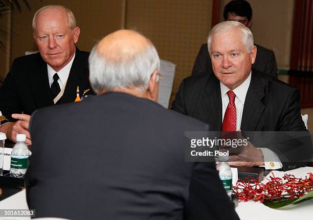 Defense Secretary Robert Gates Commander of the U.S. Pacific Command Adm. Robert F. Willard and India's National Security Advisor, Shiv Shankar Menon...