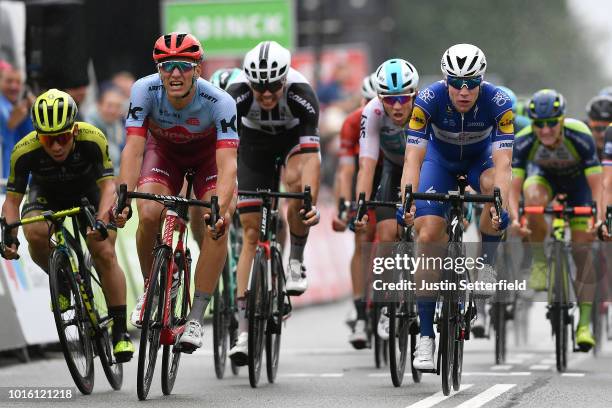 Arrival / Sprint / Fabio Jakobsen of Netherlands and Team Quick Step Floors / Marcel Kittel of Germany and Team Katusha-Alpecin / Caleb Ewan of...