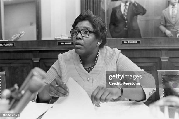 American congresswoman Barbara Jordan from Texas, on the House Judiciary Committee during a hearing on the impeachment of President Richard Nixon,...