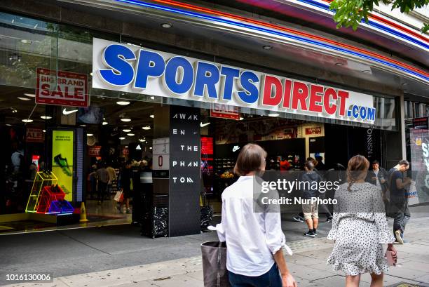 Sports Direct store is pictured in Central London on August 13, 2018. British sportswear retailer Sports Direct has acquired the business and assets...