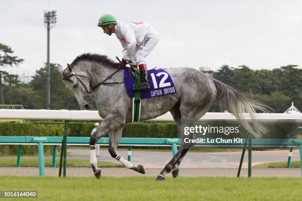 Jockey Oscar Chavez riding Captain Obvious during the Race 11 Sprinters Stakes at Nakayama Racecourse on September 30, 2012 in Funabashi, Chiba,...