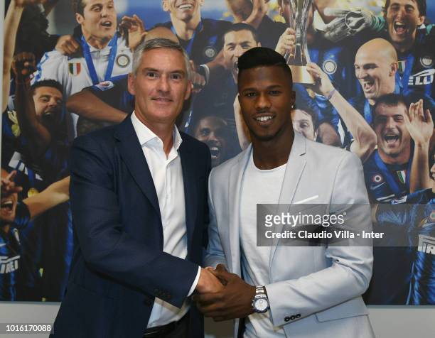 Keita Balde Diao attends FC Internazionale unveils new signing Keita Balde Diao on August 13, 2018 in Milan, Italy.