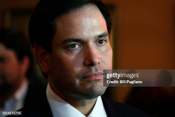 Sen. Marco Rubio attends a campaign event with Michigan GOP Senate candidate John James at Senor Lopez Restaurant August 13th, 2018 in Detroit,...