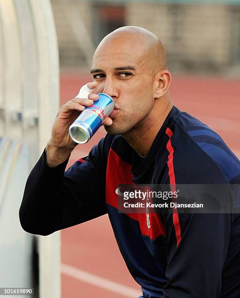 Tim Howard goalkeeper of US national team football team during training session on June 4, 2010 in Pretoria, South Africa. Altidore suffered a mild...