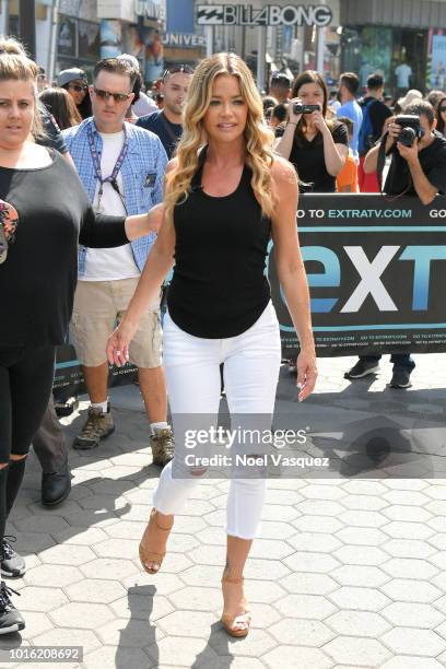 Denise Richards visits "Extra" at Universal Studios Hollywood on August 13, 2018 in Universal City, California.