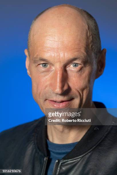 Scottish racing cyclist Graeme Obree attends a photocall during the annual Edinburgh International Book Festival at Charlotte Square Gardens on...