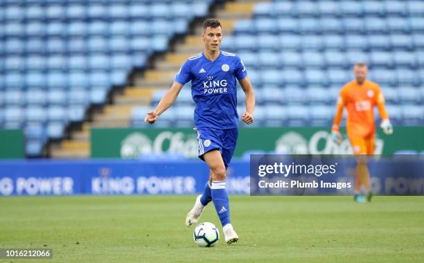 Filip Benkovic of Leicester City during the Premier League 2 match between Leicester City and Swansea at The King Power Stadium on August 13, 2018 in...