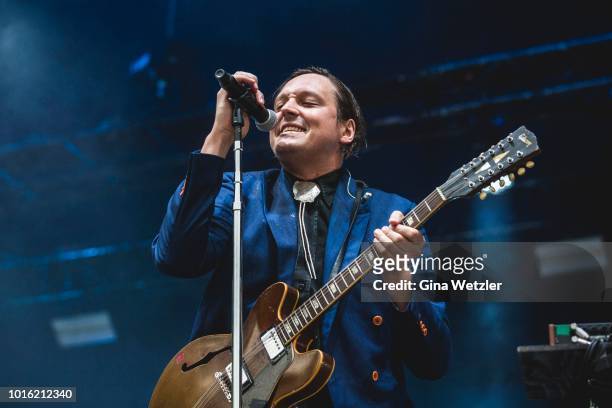 Singer Edwin Farnham Butler III aka Win Butler of the Canadian band Arcade Fire performs live on stage during a concert at the Zitadelle Spandau on...