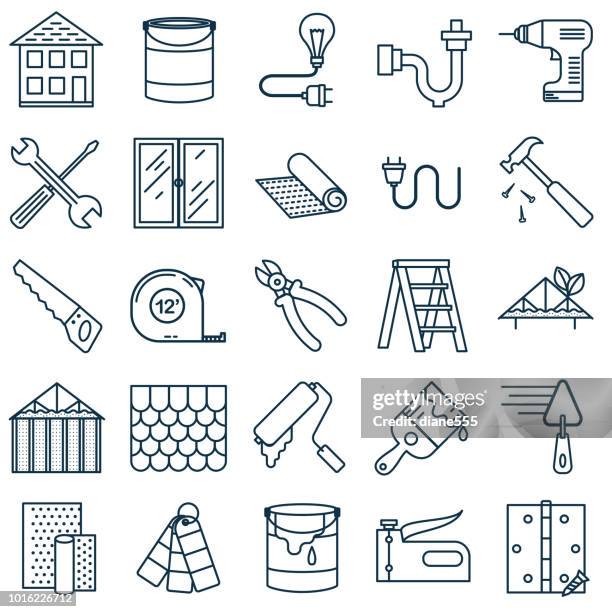 thin line home improvement diy icon - rooftop stock illustrations