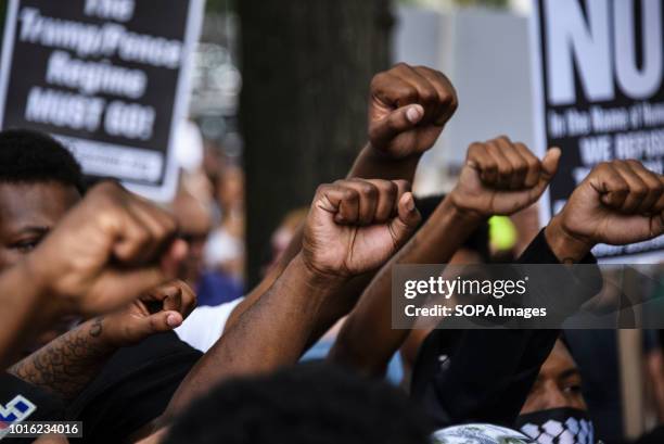 Members of Black Lives Matter at the Unite the Right 2 rally in Washington D.C. Despite predictions of a huge rally by the Alt-Right celebrating the...