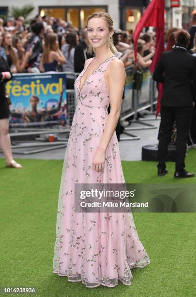 Hannah Tointon attends the World Premiere of 'The Festival' at Cineworld Leicester Square on August 13, 2018 in London, England.