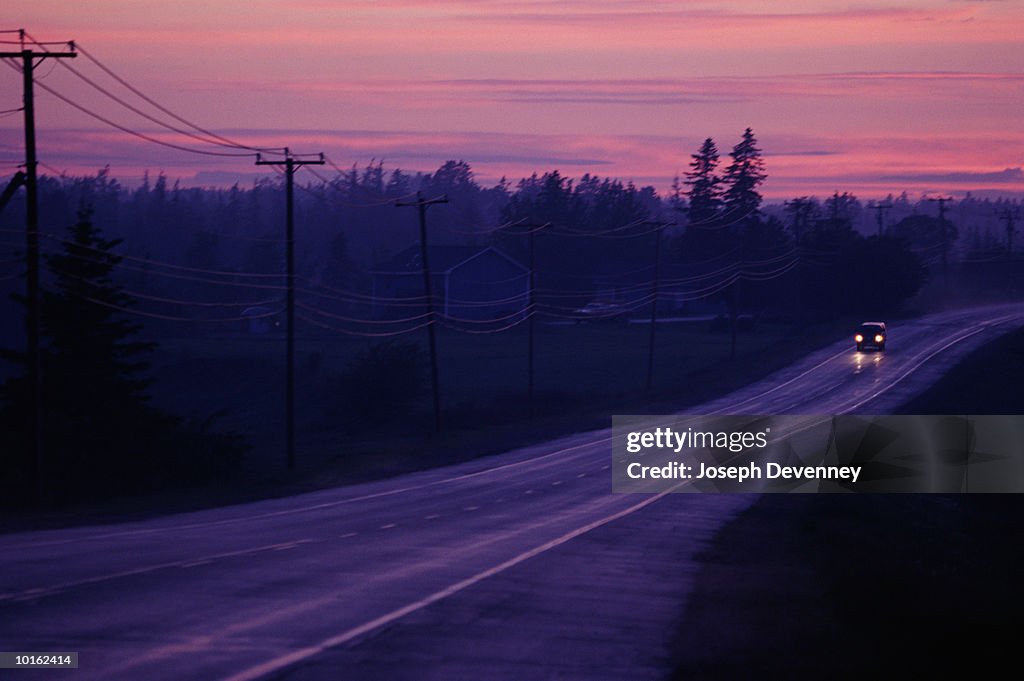 ROAD SCENE AT NIGHT, ROUTE 190, PERRY, MAINE