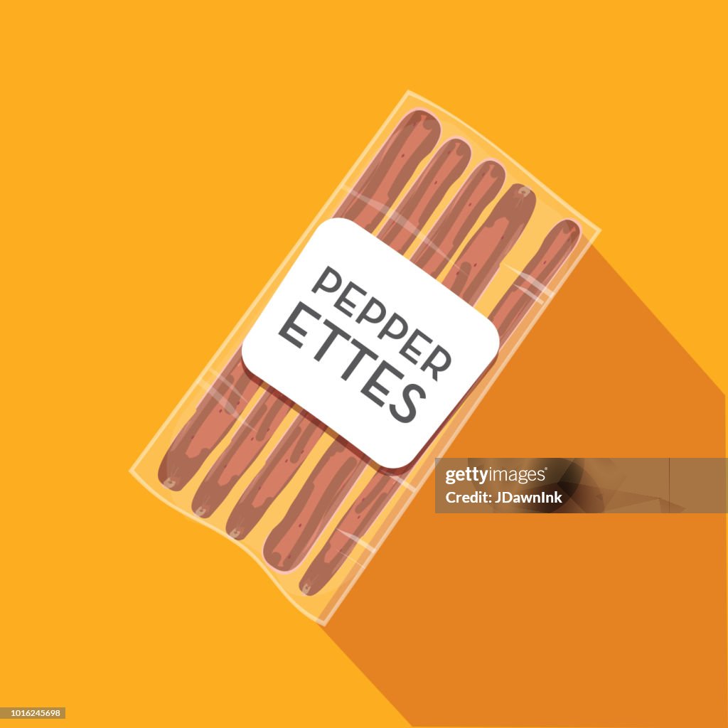 Deli meat cuts pepperettes package Flat Design themed Icon with shadow