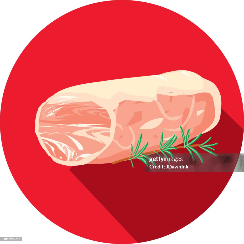 Deli meat cuts pork tenderloin Flat Design themed Icon with shadow
