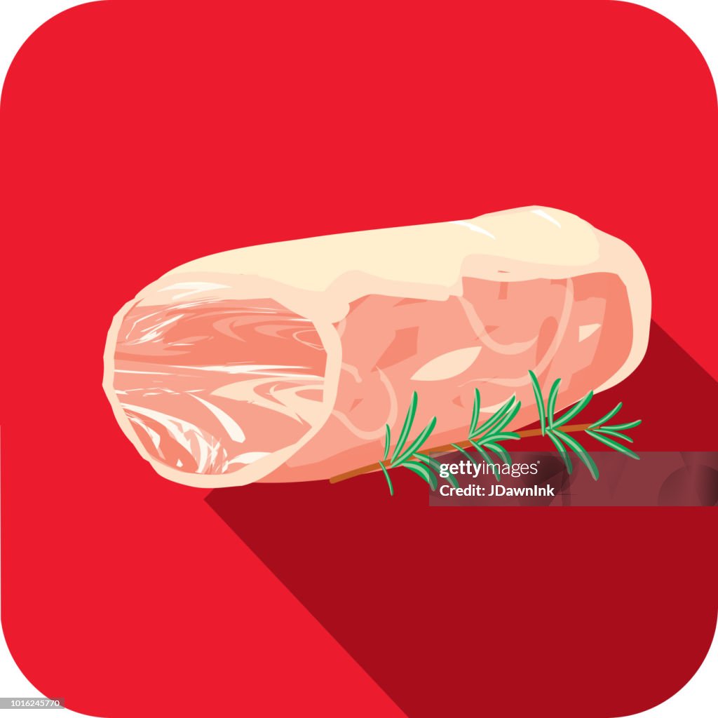 Deli meat cuts pork tenderloin roast Flat Design themed Icon with shadow