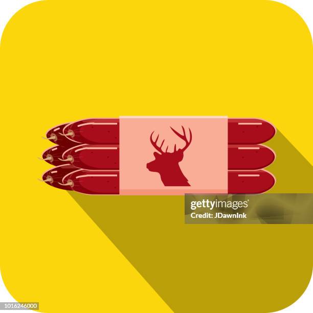 stockillustraties, clipart, cartoons en iconen met deli vlees snijdt hertenvlees pepperettes flat design themed pictogram met schaduw - salumeria