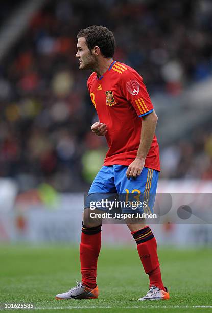 Juan Mata of Spain looks on during the International Friendly match between Spain and South Korea at Stadion Tivoli Neu on June 3, 2010 in Innsbruck,...