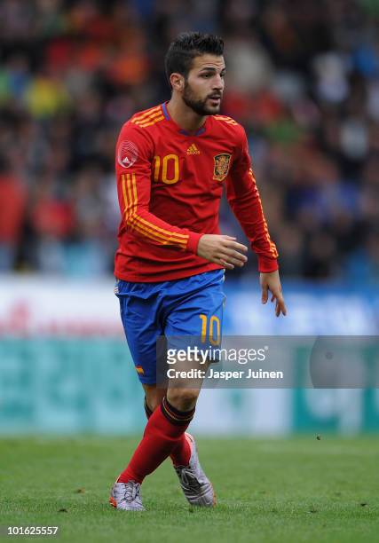 Cesc Fabregas of Spain in action during the International Friendly match between Spain and South Korea at Stadion Tivoli Neu on June 3, 2010 in...