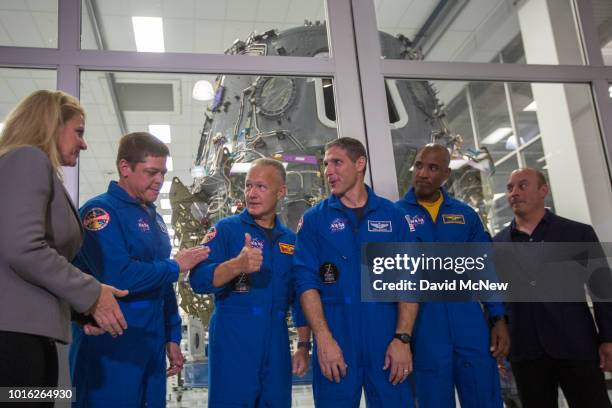 SpaceX President and COO Gwynne Shotwell, NASA Astronauts Bob Behnken, Doug Hurley, Mike Hopkins and Victor Glover, and Director of Crew Mission...