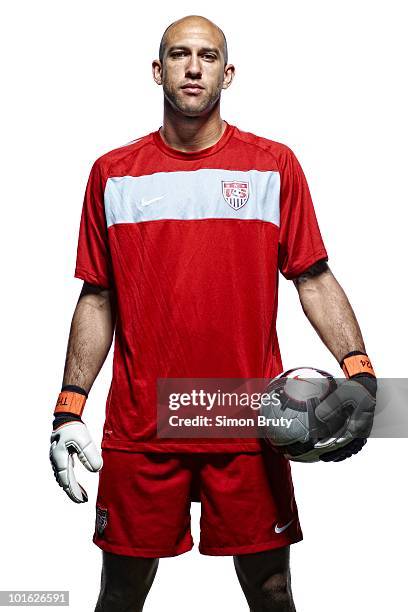 World Cup Preview: Portrait of US Men's National Team goalie Tim Howard during training camp photo shoot at Roberts Stadium on Princeton University...