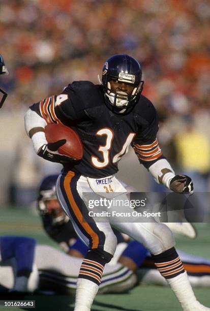 Running back Walter Payton of the Chicago Bears in action carries the ball against the Seattle Seahawks November 5, 1978 during an NFL football game...