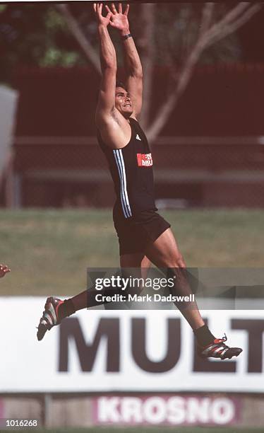 Malcolm Michael of Collingwood leaps for the mark, at a Collingwood Pre Season training session, held at Victoria Park, Melbourne, Australia....